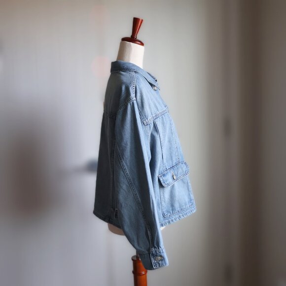 Able Aspen Cropped Denim Jacket Sky Blue Wash Womens XL Spring Travel Staple - Picture 7 of 8